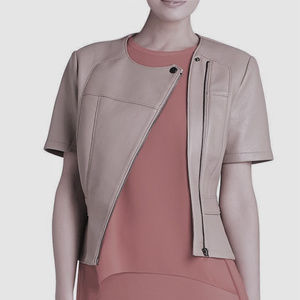 BCBG Dayne Fitted Short-Sleeve Faux-Leather Jacket